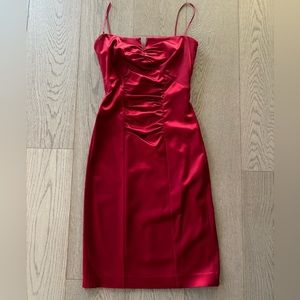 Ladies red satin cocktail dress.